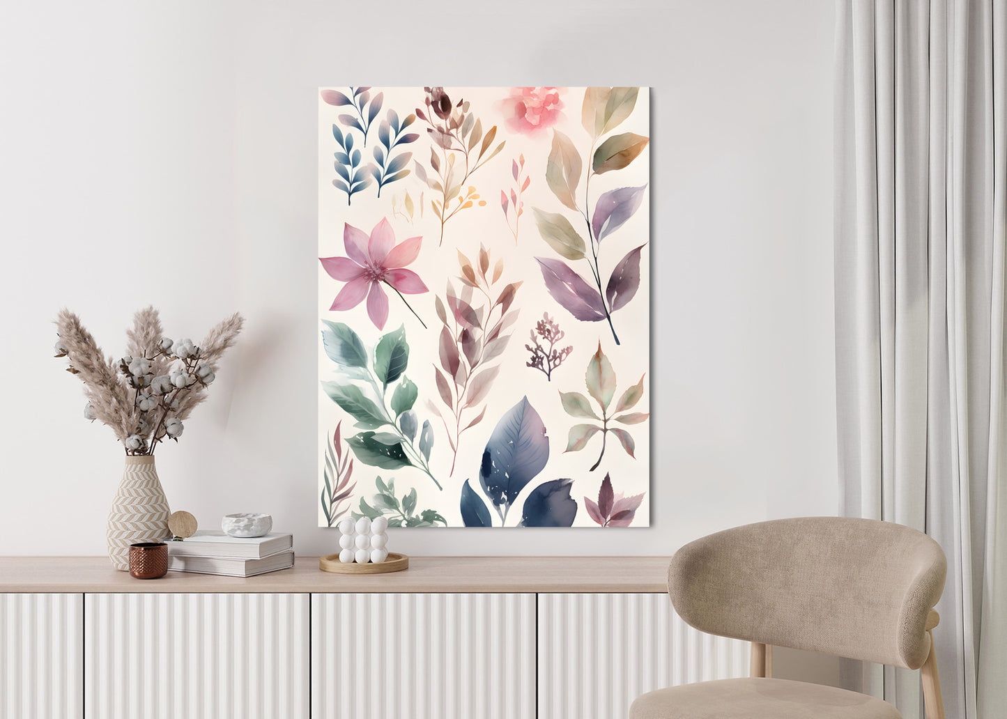 Poster Bunte Blätter Mit Aquarell Bemalt Rahmen Holz Mit Passepartout Farbe Natürlich