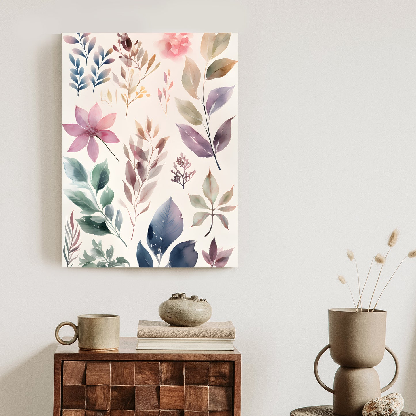 Poster Bunte Blätter Mit Aquarell Bemalt Rahmen Holz Mit Passepartout Farbe Natürlich