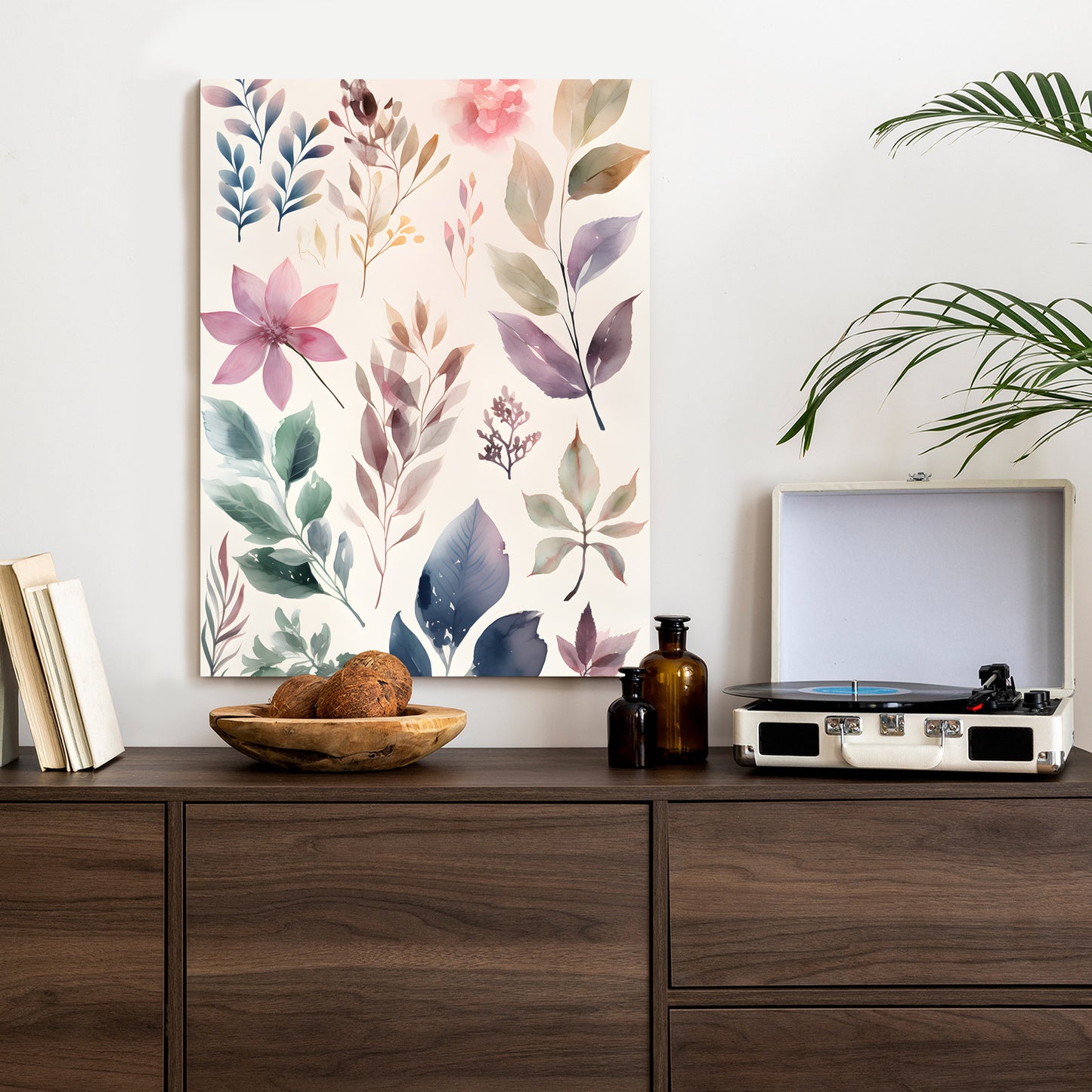 Poster Bunte Blätter Mit Aquarell Bemalt Rahmen Holz Mit Passepartout Farbe Natürlich