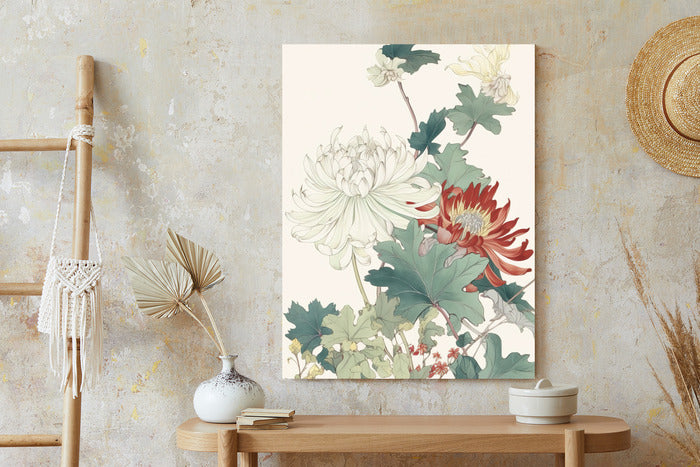 Poster Ein Blumenstrauß Auf Hellbeigem Hintergrund Rahmen Holz Mit Passepartout Farbe Natürlich