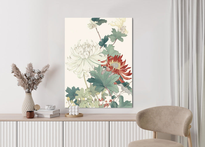 Poster Ein Blumenstrauß Auf Hellbeigem Hintergrund Rahmen Holz Mit Passepartout Farbe Natürlich