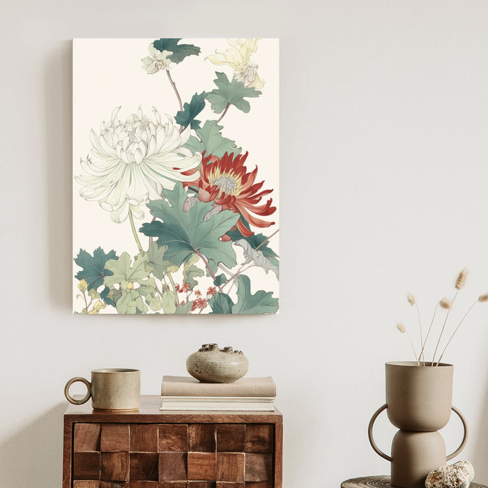 Poster Ein Blumenstrauß Auf Hellbeigem Hintergrund Rahmen Holz Mit Passepartout Farbe Natürlich