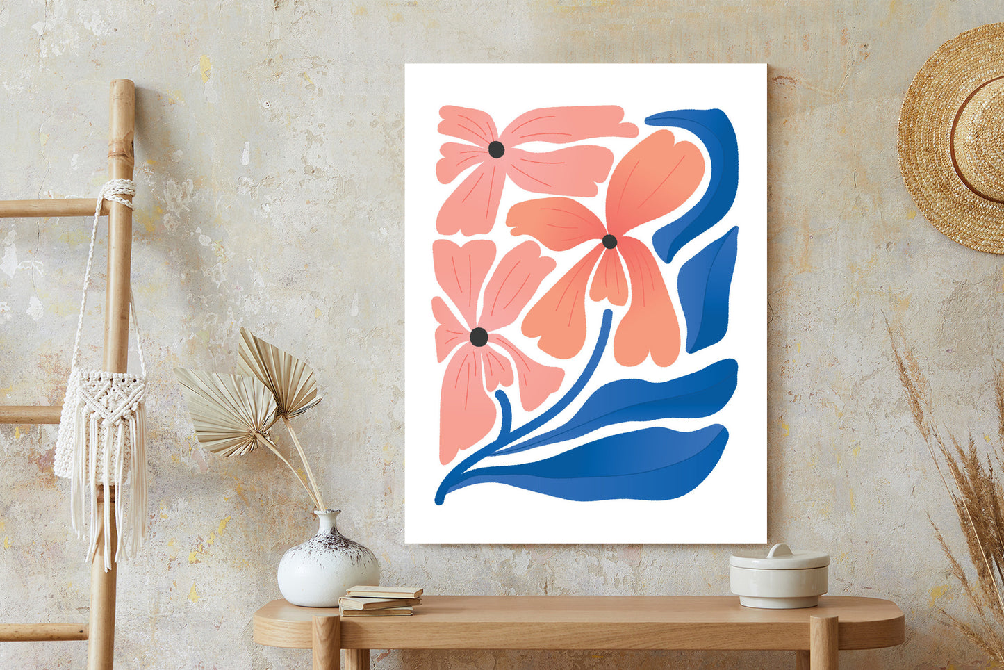 Poster Frühlingsblumen-Abstraktion Rahmen Holz Mit Passepartout Farbe Weiß
