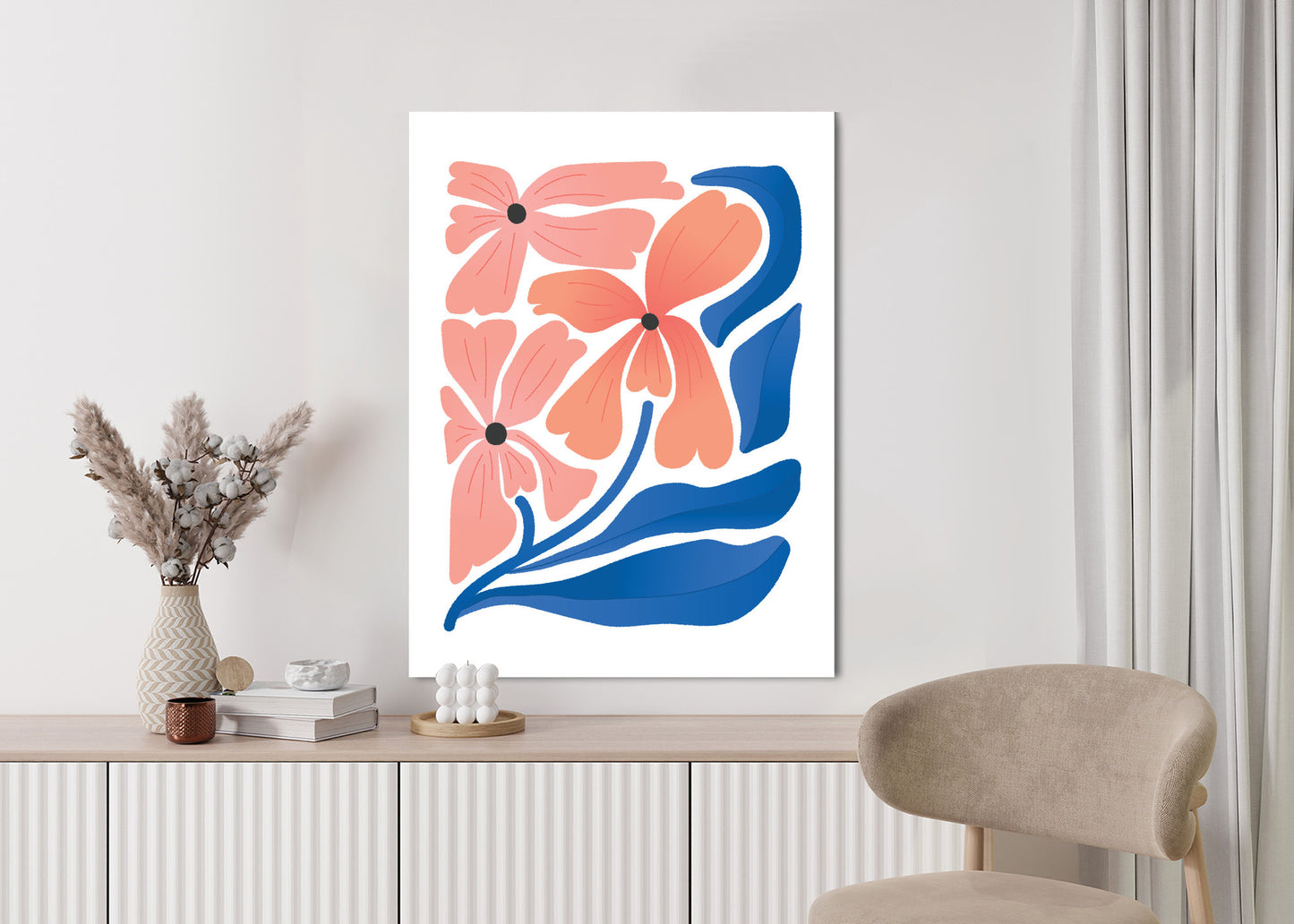 Poster Frühlingsblumen-Abstraktion Rahmen Holz Mit Passepartout Farbe Weiß