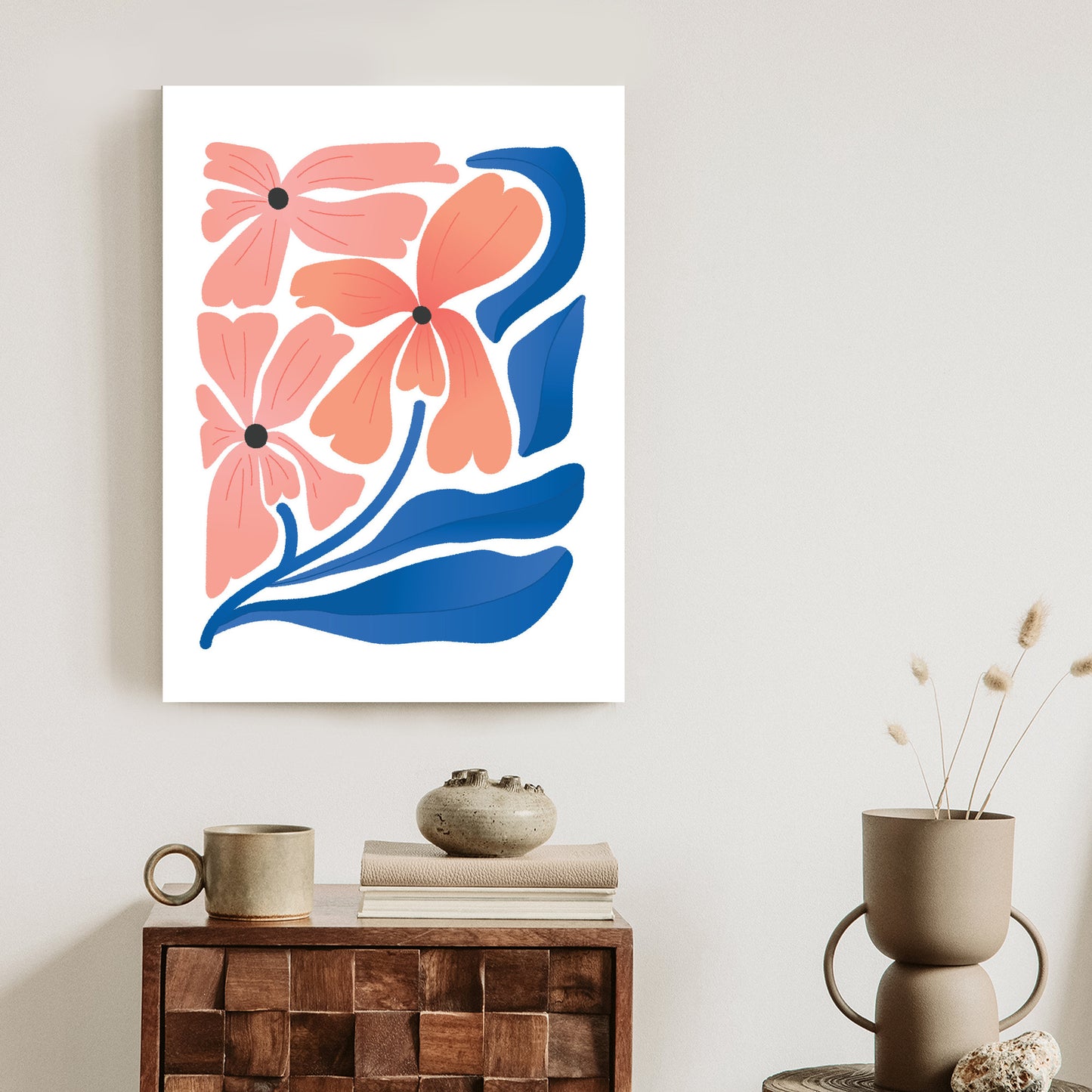 Poster Frühlingsblumen-Abstraktion Rahmen Holz Mit Passepartout Farbe Weiß