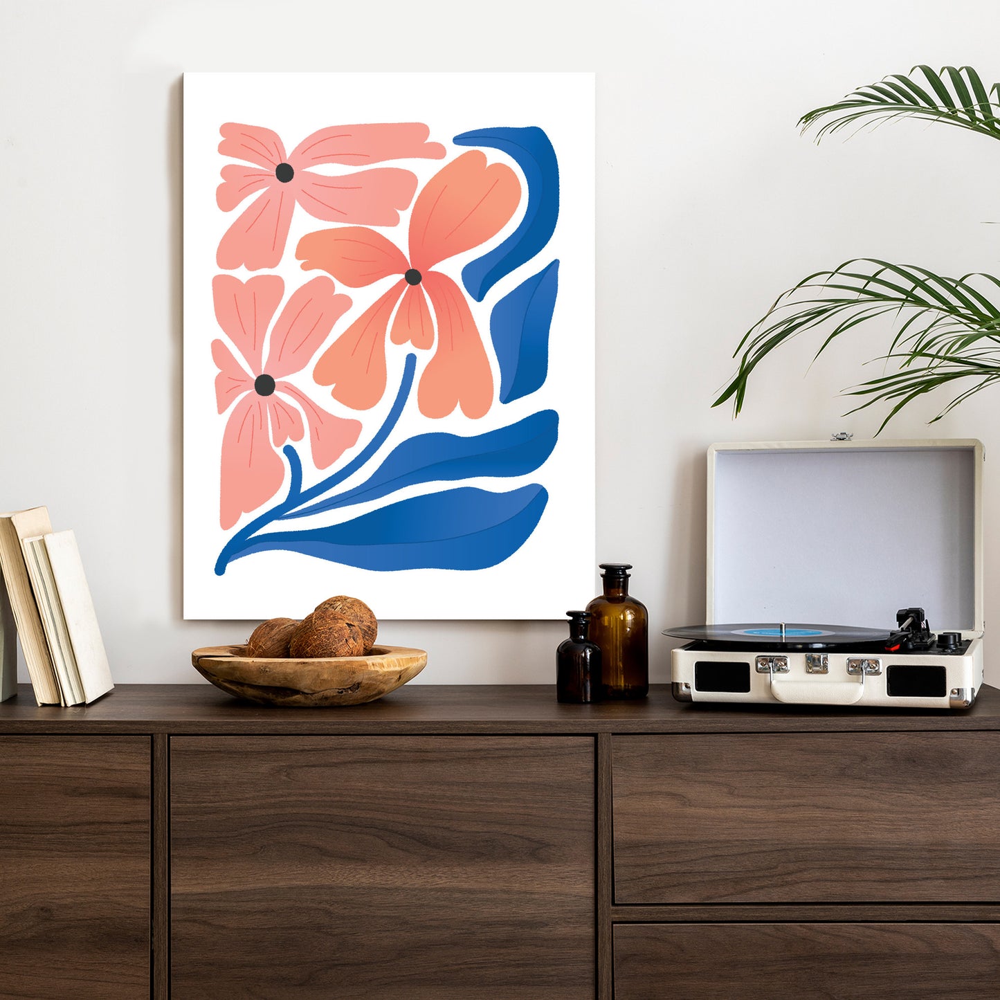 Poster Frühlingsblumen-Abstraktion Rahmen Holz Mit Passepartout Farbe Weiß