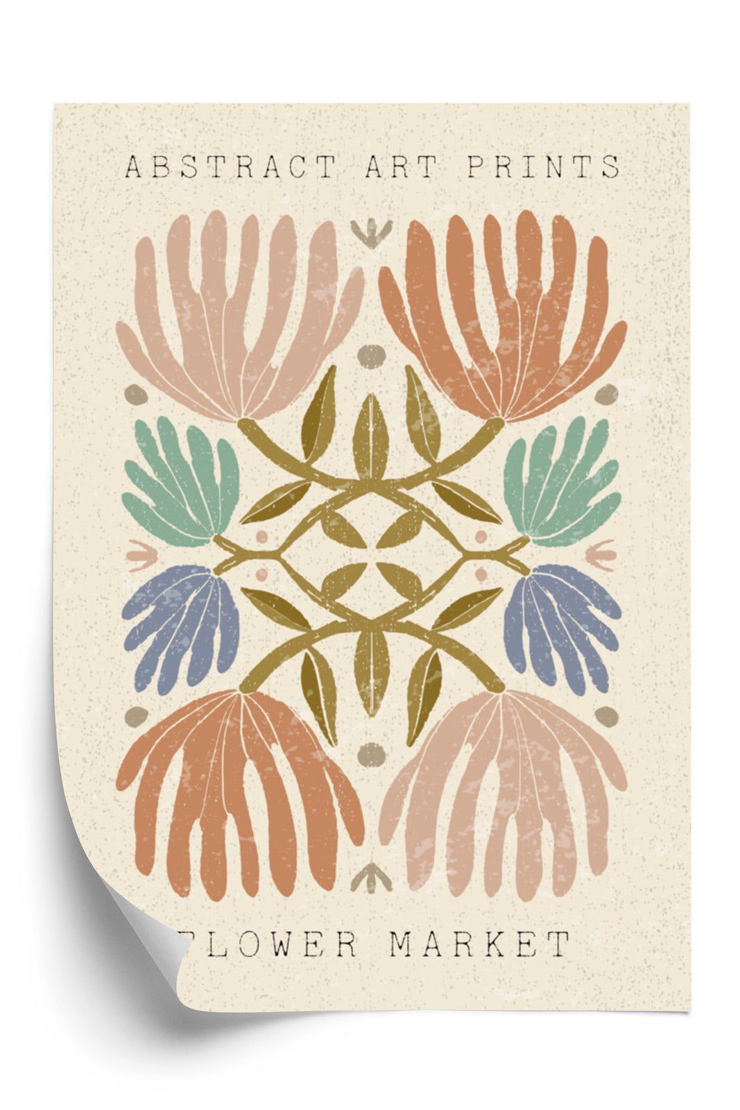 Poster Minimalistische Bunte Boho-Blumen Rahmen Holz Mit Passepartout Farbe Natürlich