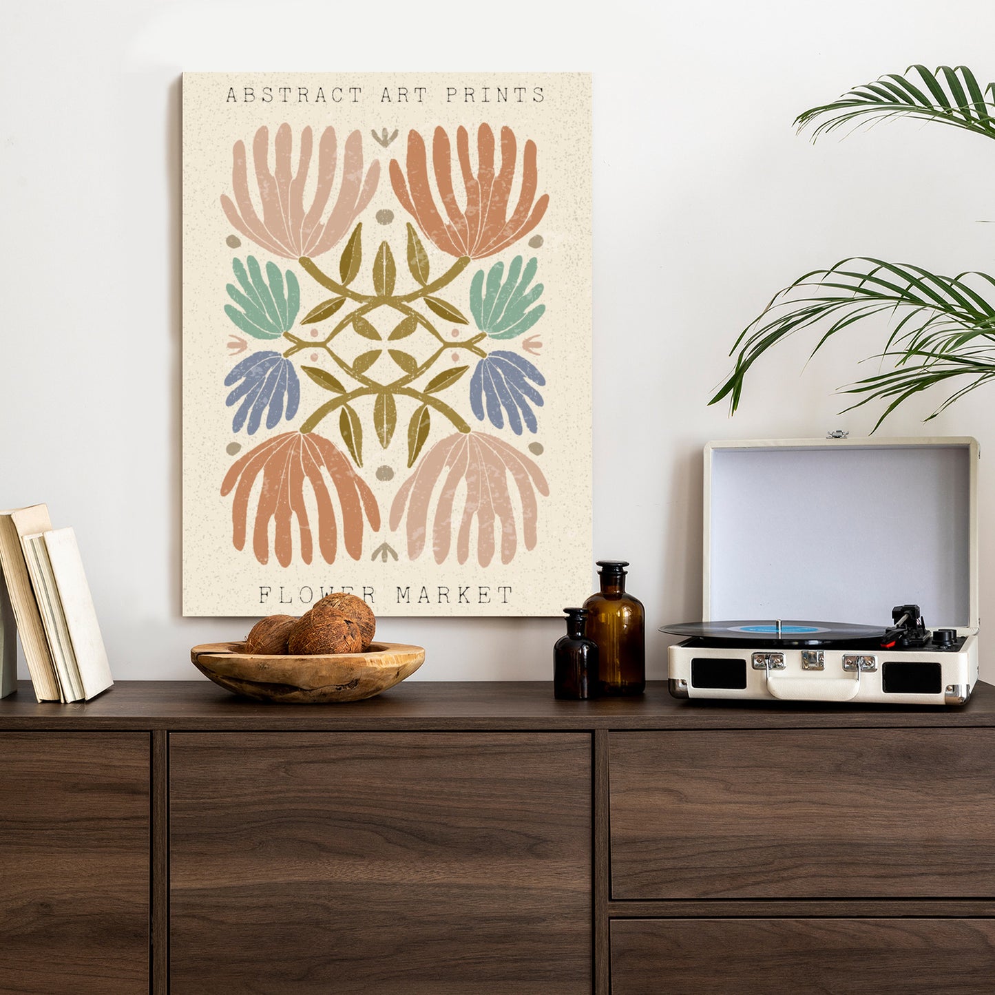 Poster Minimalistische Bunte Boho-Blumen Rahmen Holz Mit Passepartout Farbe Natürlich