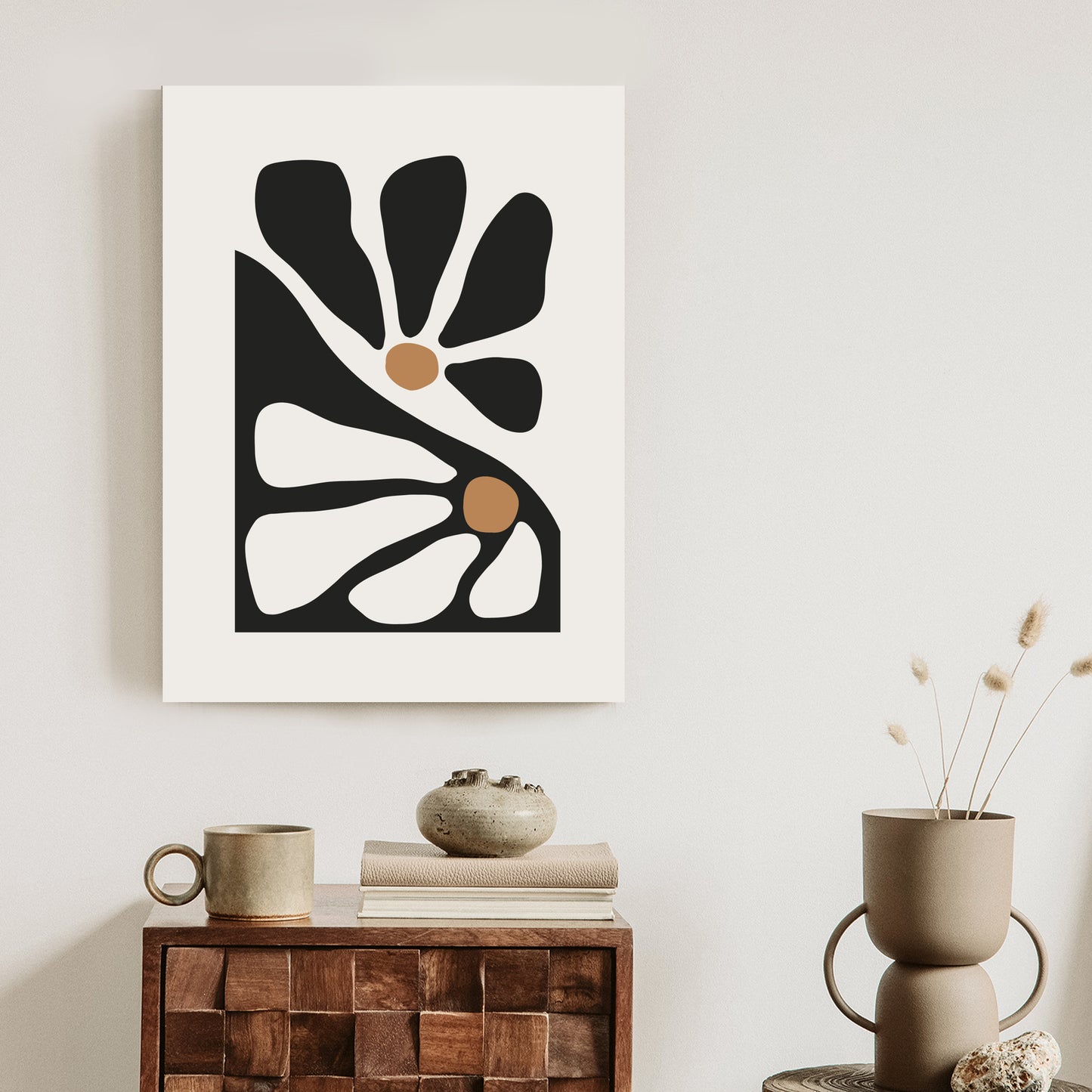 Poster Minimalistische Zweifarbige Blumen Rahmen Holz Mit Passepartout Farbe Natürlich