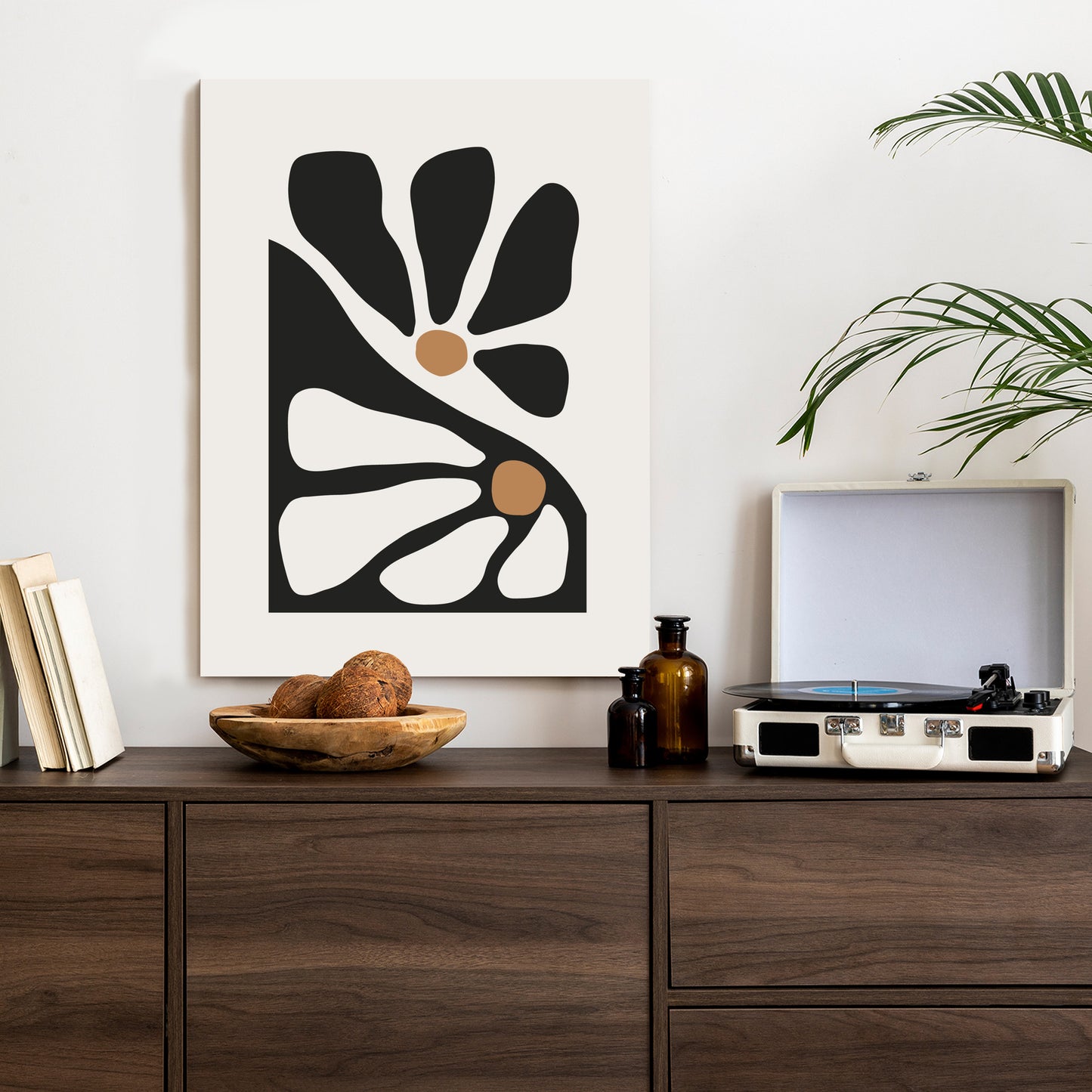 Poster Minimalistische Zweifarbige Blumen Rahmen Holz Mit Passepartout Farbe Natürlich