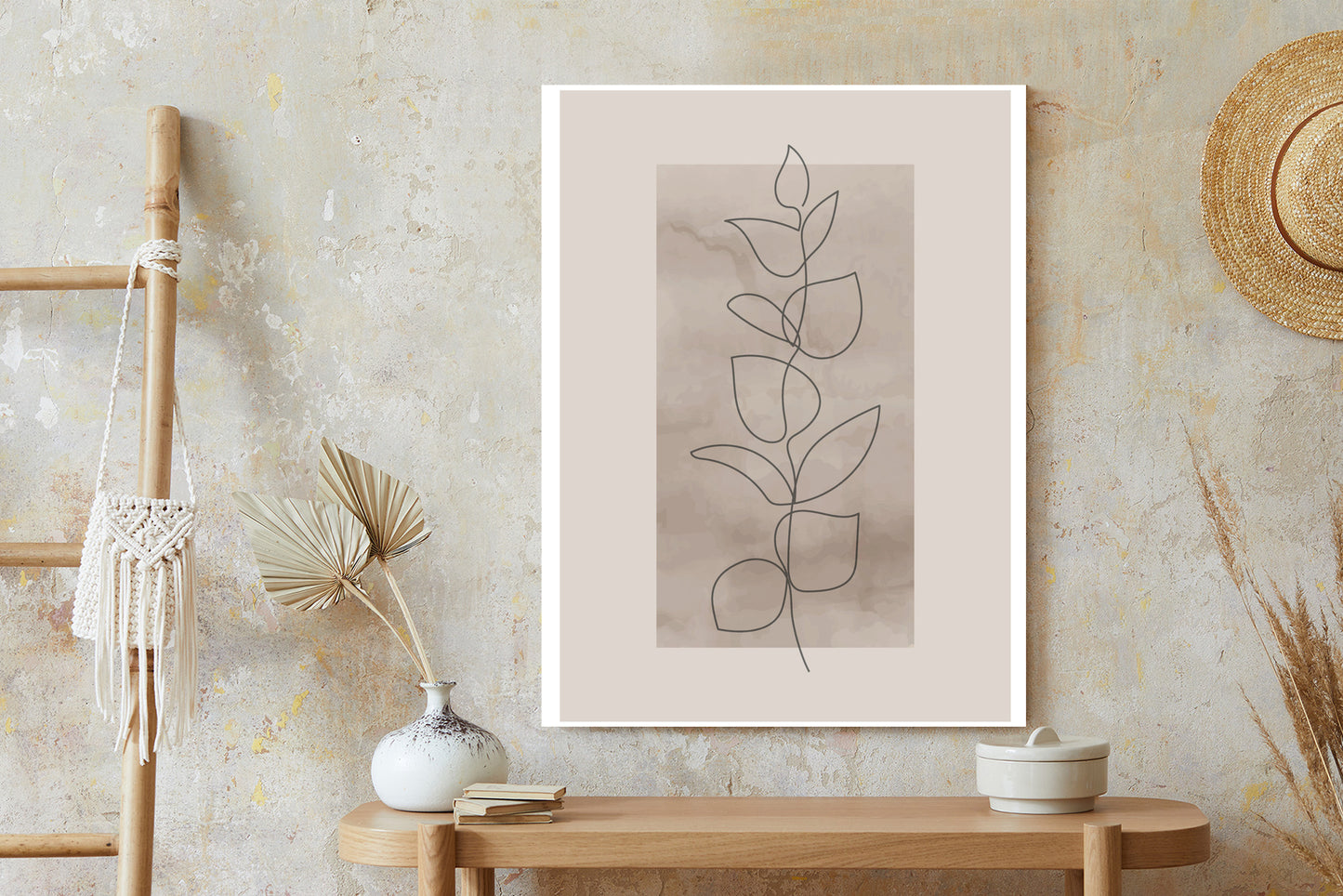 Poster Abstrakte Minimalistische Pflanze Auf Beigem Hintergrund