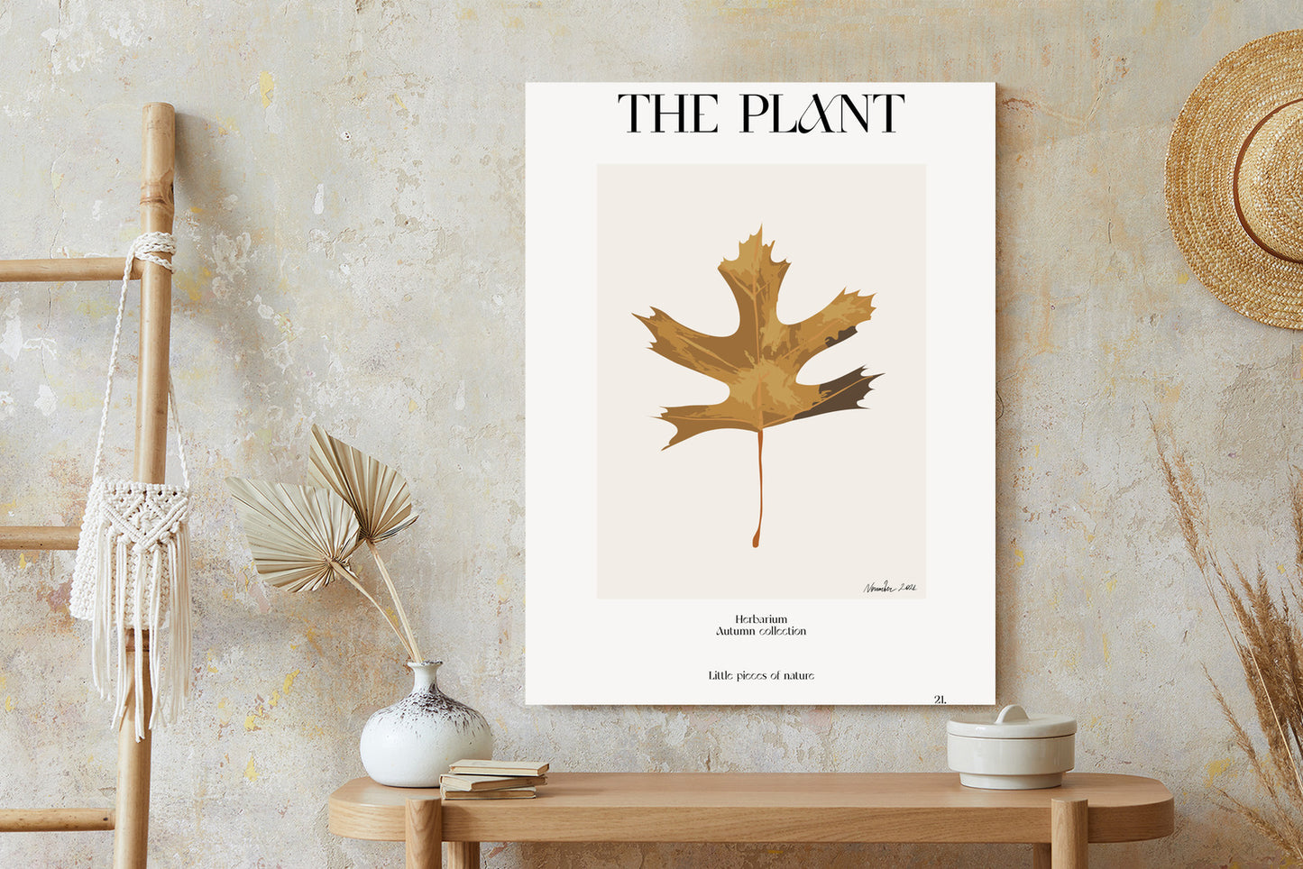 Poster Herbstblatt Im Herbarium Rahmen Holz Mit Passepartout Farbe Natürlich