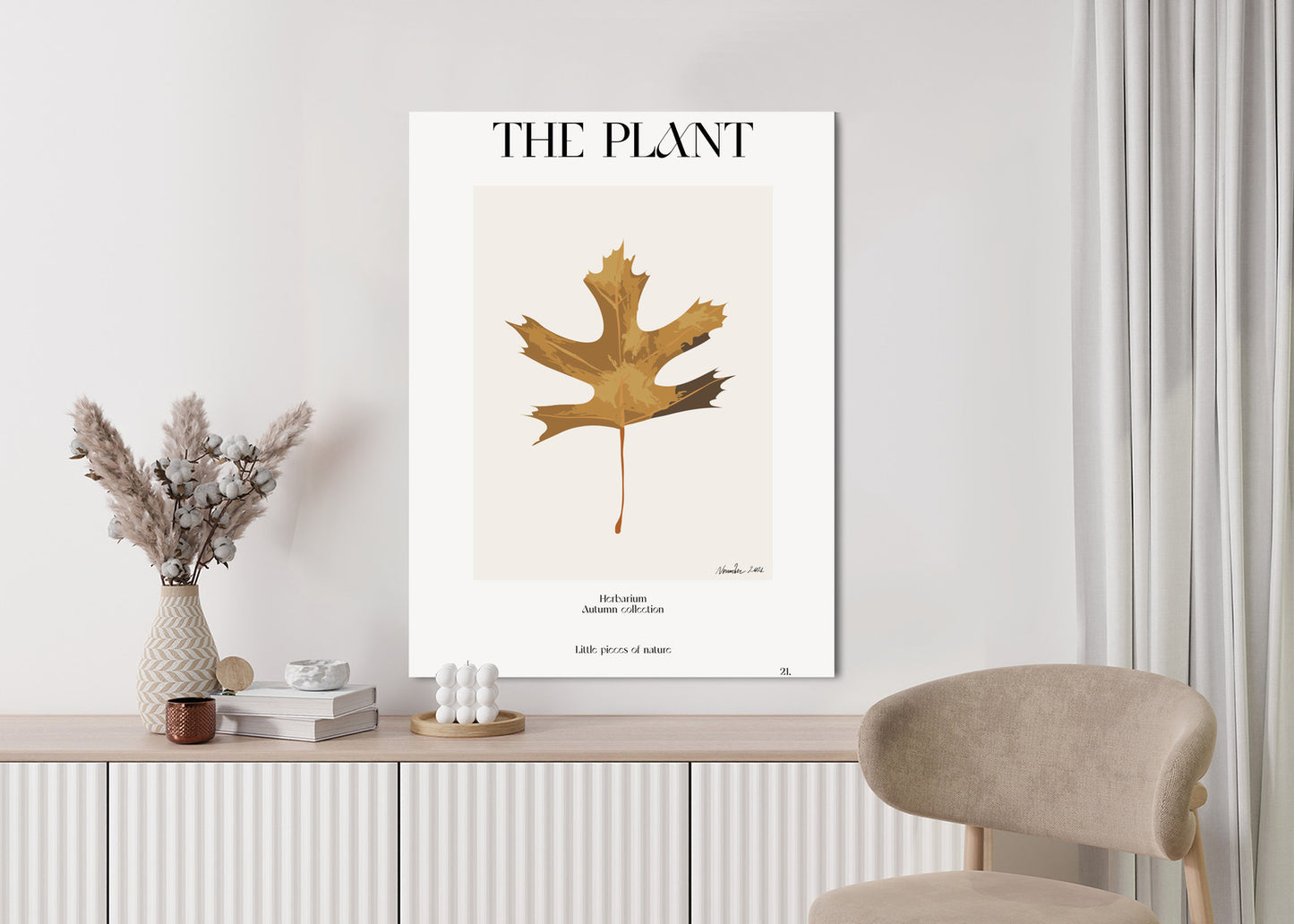 Poster Herbstblatt Im Herbarium Rahmen Holz Mit Passepartout Farbe Natürlich