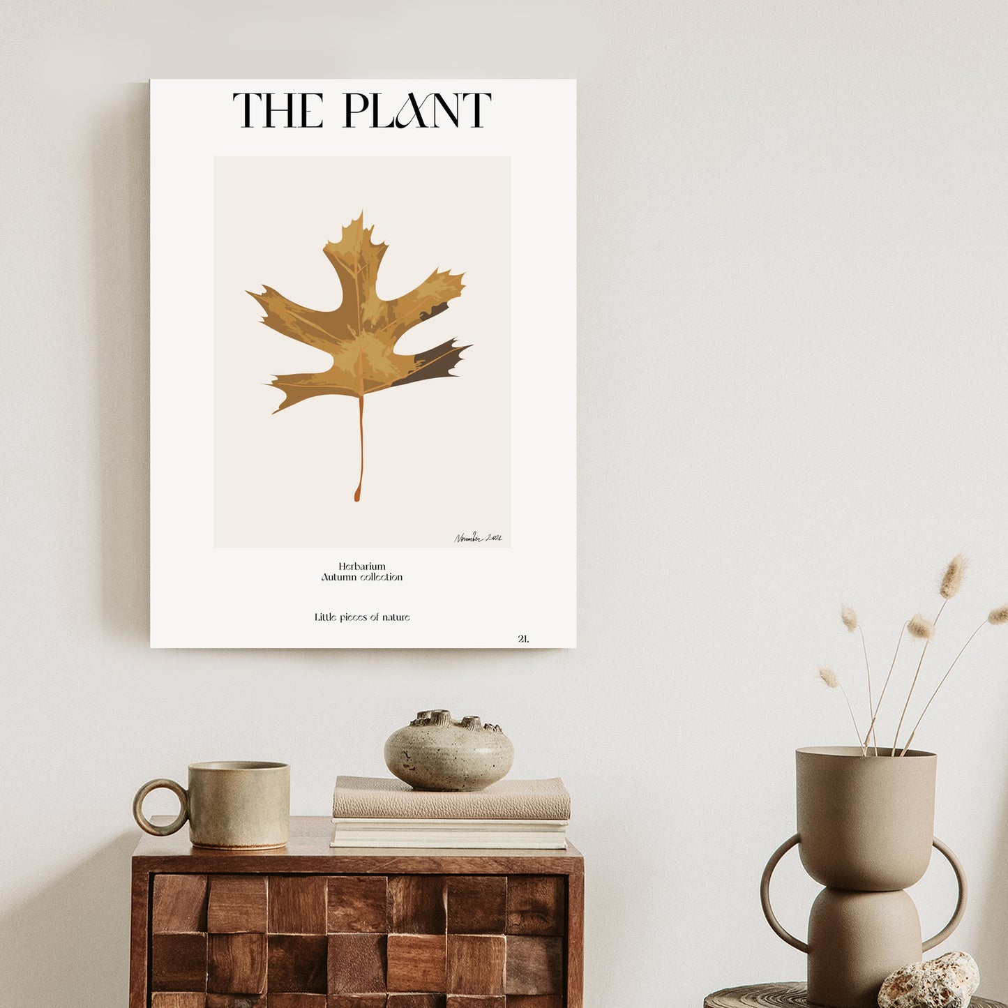 Poster Herbstblatt Im Herbarium Rahmen Holz Mit Passepartout Farbe Natürlich