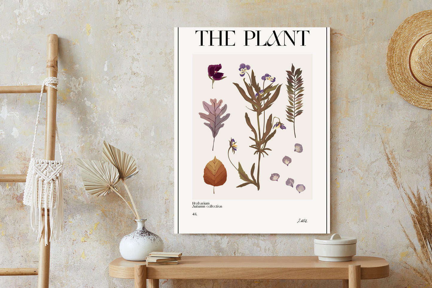 Poster Herbstpflanzen Im Herbarium Rahmen Aluminium Mit Passepartout Farbe Schwarz