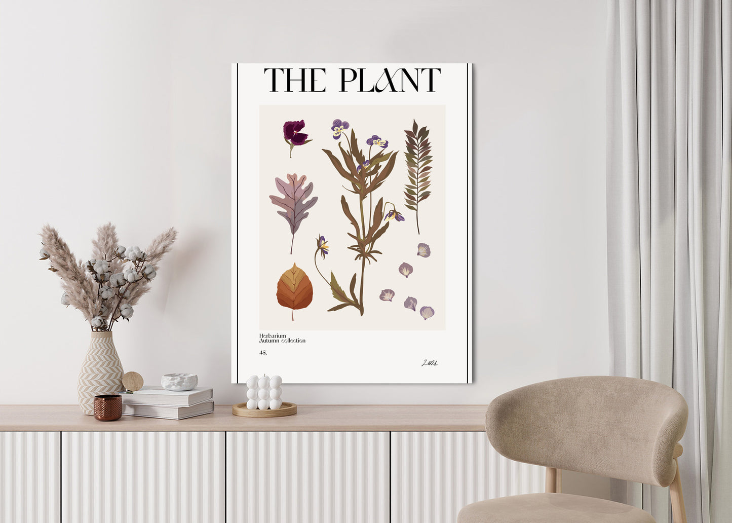 Poster Herbstpflanzen Im Herbarium Rahmen Aluminium Mit Passepartout Farbe Schwarz