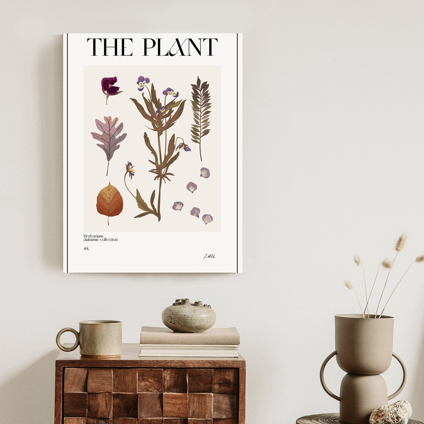Poster Herbstpflanzen Im Herbarium Rahmen Aluminium Mit Passepartout Farbe Schwarz