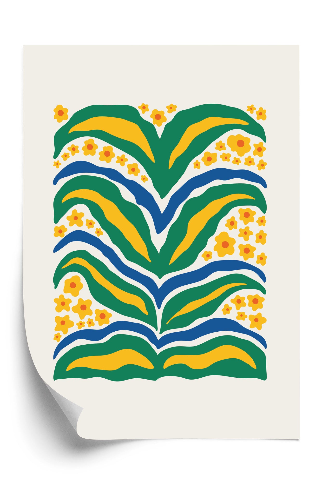 Poster Minimalistische Pflanze Mit Gelber Blumenabstraktion Rahmen Hölzern Farbe Weiß