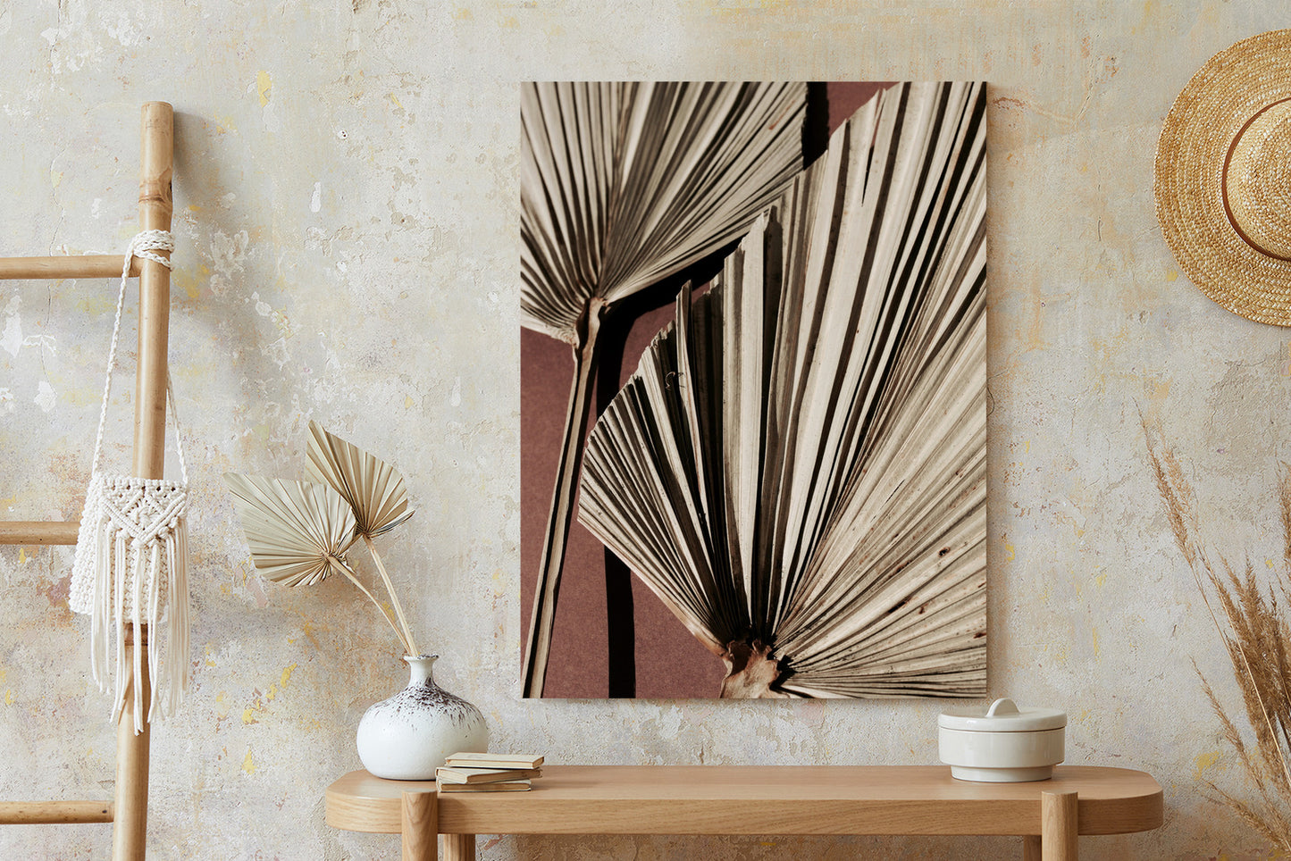 Poster Exotische Palmblätter Aus Nächster Nähe Rahmen Holz Mit Passepartout Farbe Natürlich