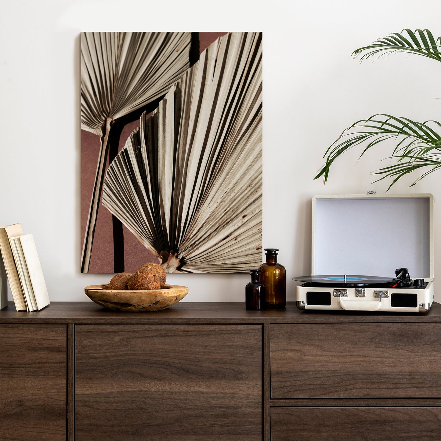 Poster Exotische Palmblätter Aus Nächster Nähe Rahmen Holz Mit Passepartout Farbe Natürlich