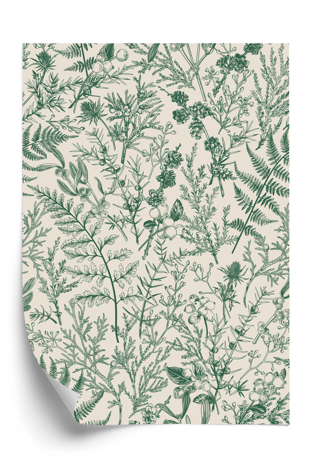 Poster Grüne Pflanzen Auf Beigem Hintergrund, Botanisches Muster