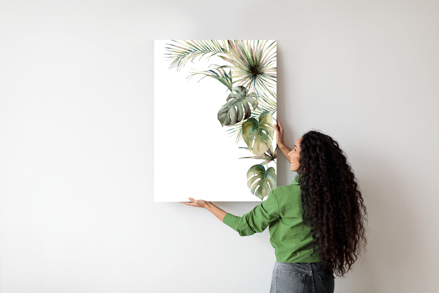 Poster Palmen- Und Monstera-Vegetation Isolierter Aquarellhintergrund Rahmen Holz Mit Passepartout Farbe Natürlich