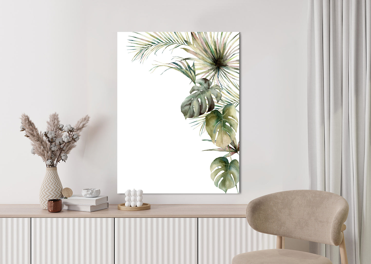 Poster Palmen- Und Monstera-Vegetation Isolierter Aquarellhintergrund Rahmen Holz Mit Passepartout Farbe Natürlich