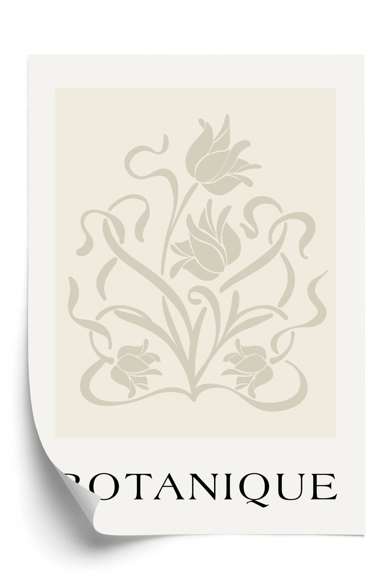 Poster Botanische Beige Blätter Und Blüten Rahmen Holz Mit Passepartout Farbe Natürlich