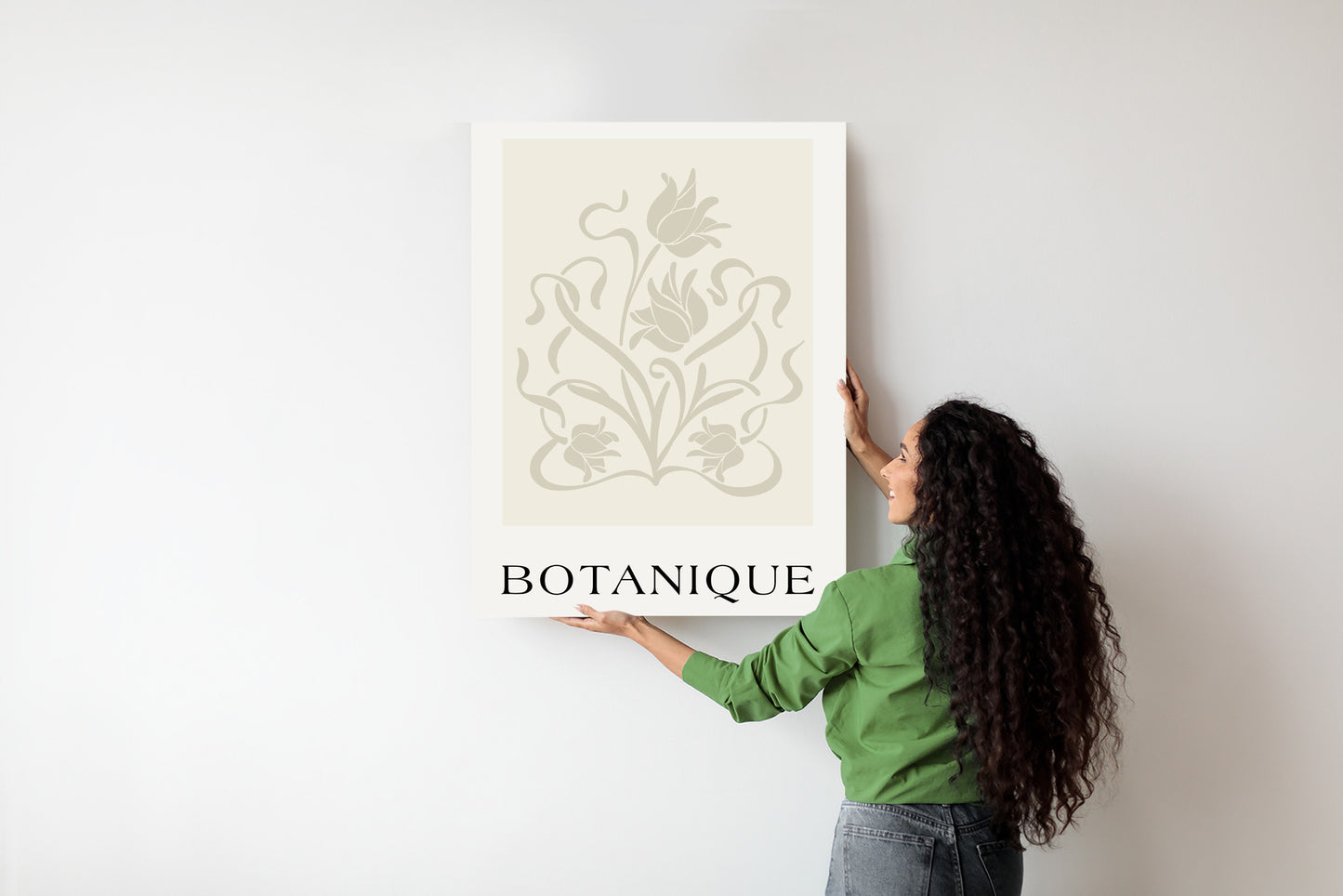 Poster Botanische Beige Blätter Und Blüten Rahmen Holz Mit Passepartout Farbe Natürlich
