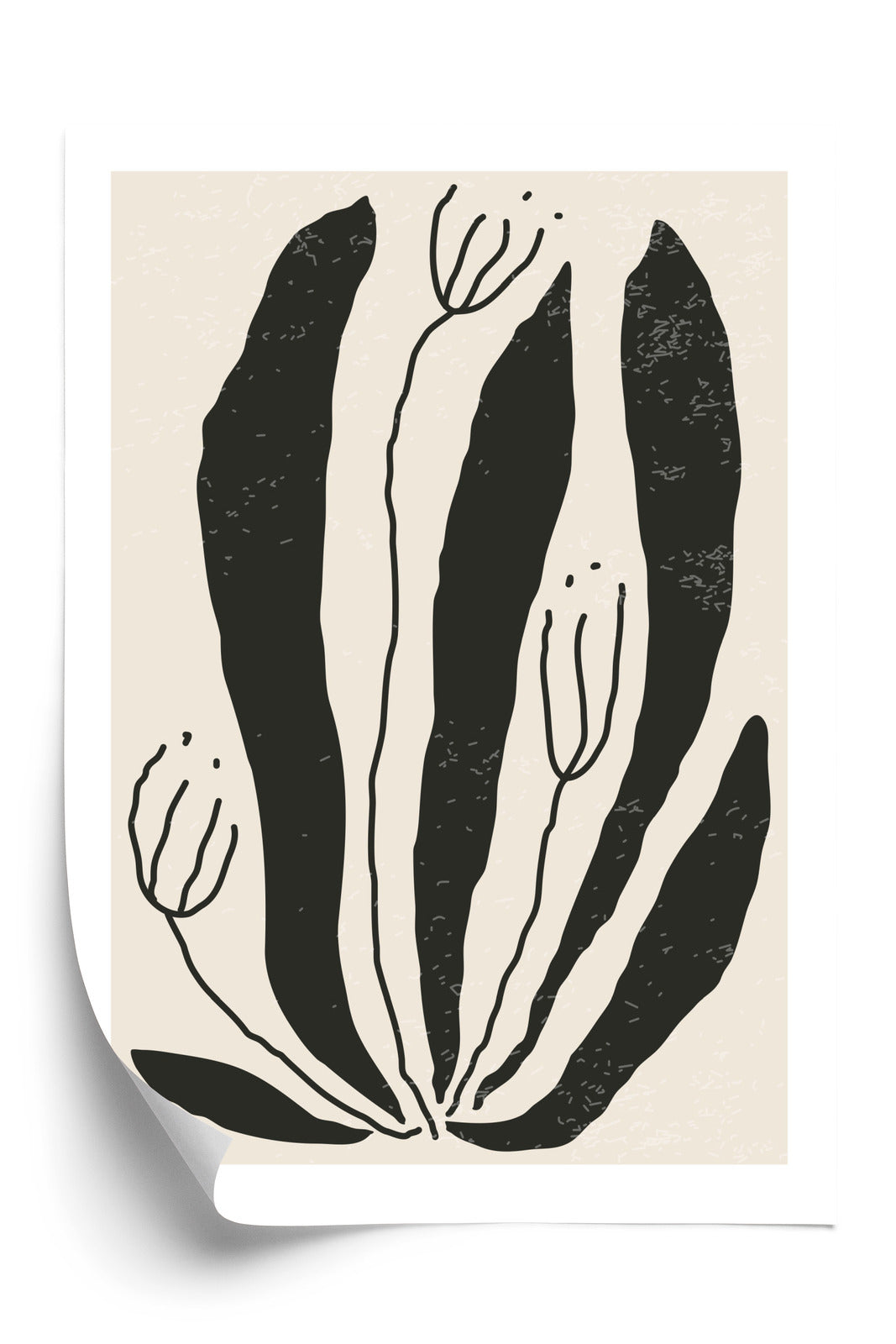 Poster Große Schwarze Blätter Und Blüten Im Matisse-Stil