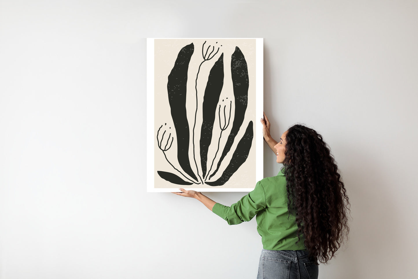 Poster Große Schwarze Blätter Und Blüten Im Matisse-Stil