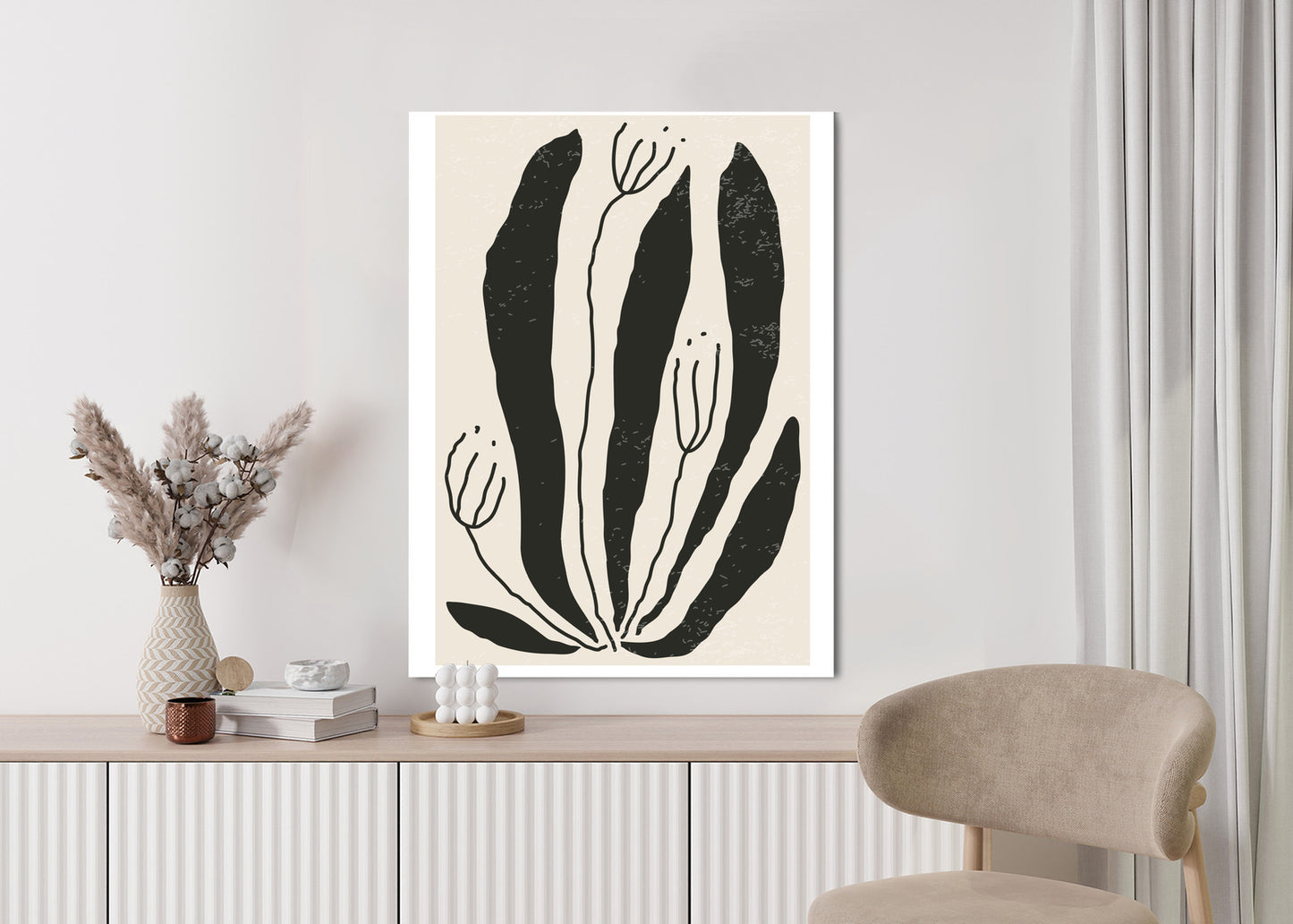 Poster Große Schwarze Blätter Und Blüten Im Matisse-Stil
