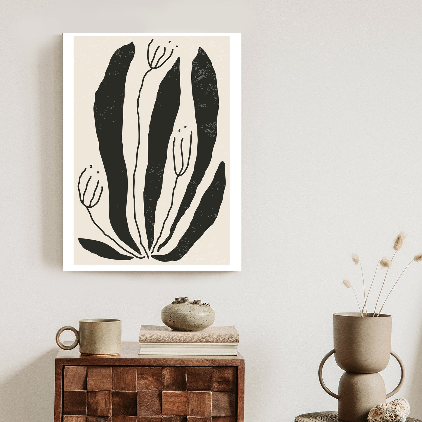Poster Große Schwarze Blätter Und Blüten Im Matisse-Stil