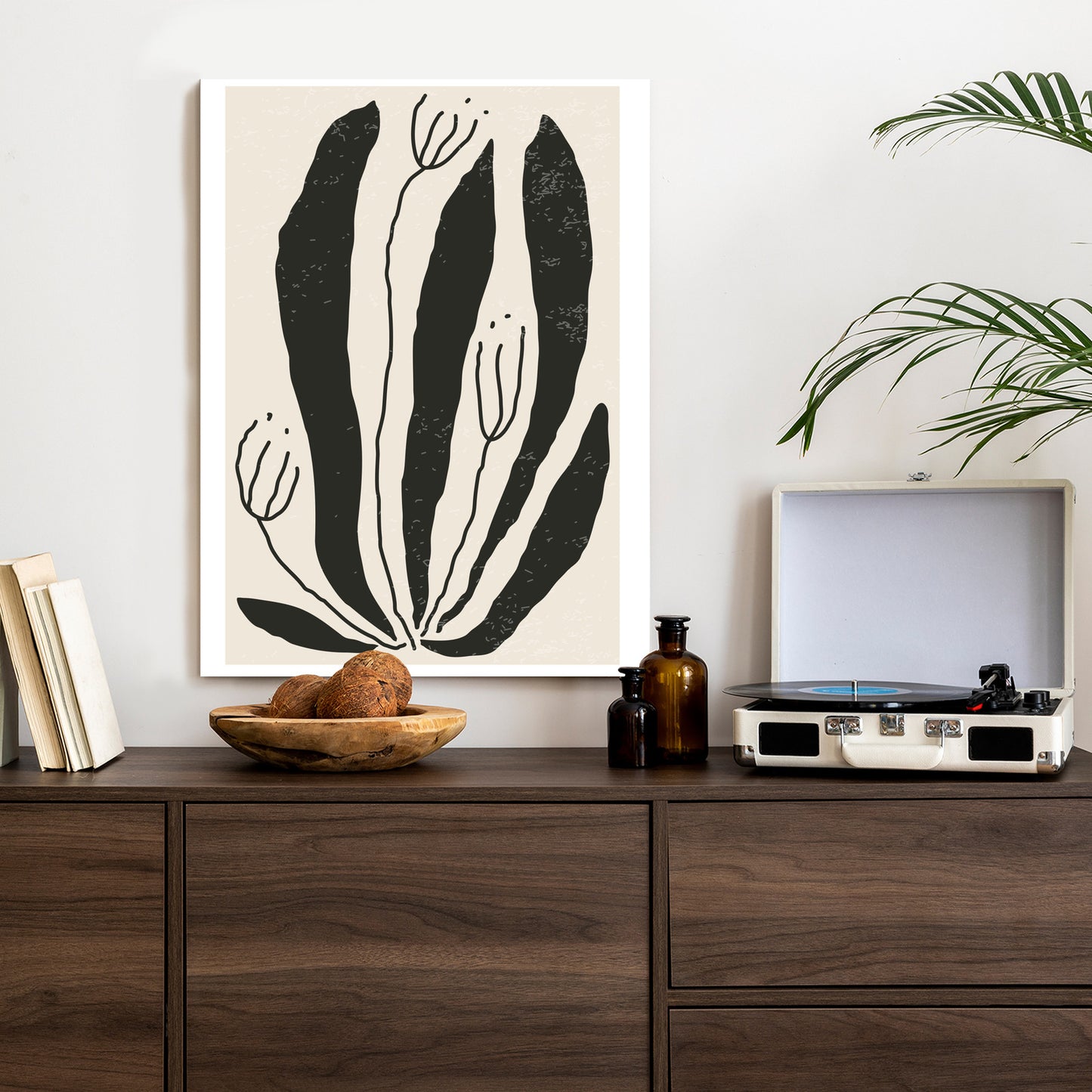 Poster Große Schwarze Blätter Und Blüten Im Matisse-Stil