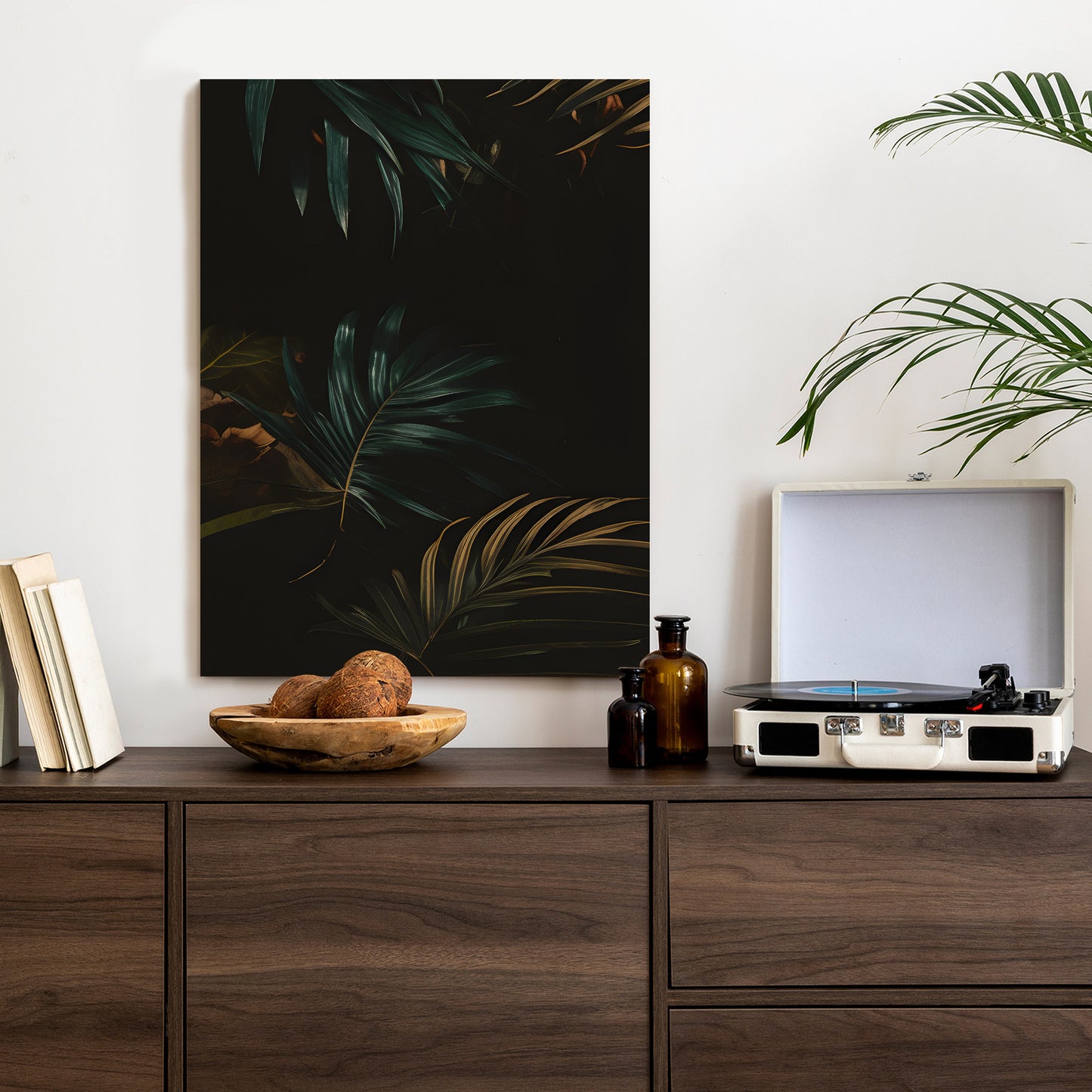 Poster Nachts Dunkle Blätter Rahmen Holz Mit Passepartout Farbe Natürlich