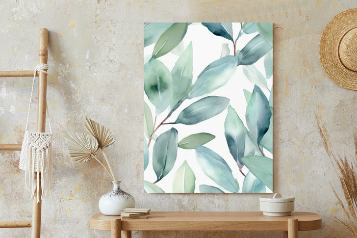 Poster Aquarell-Lorbeerblätter Rahmen Holz Mit Passepartout Farbe Natürlich