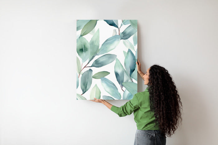Poster Aquarell-Lorbeerblätter Rahmen Holz Mit Passepartout Farbe Natürlich