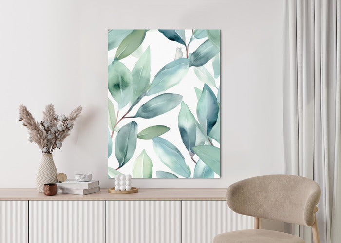 Poster Aquarell-Lorbeerblätter Rahmen Holz Mit Passepartout Farbe Natürlich