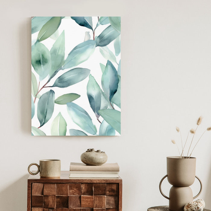 Poster Aquarell-Lorbeerblätter Rahmen Holz Mit Passepartout Farbe Natürlich