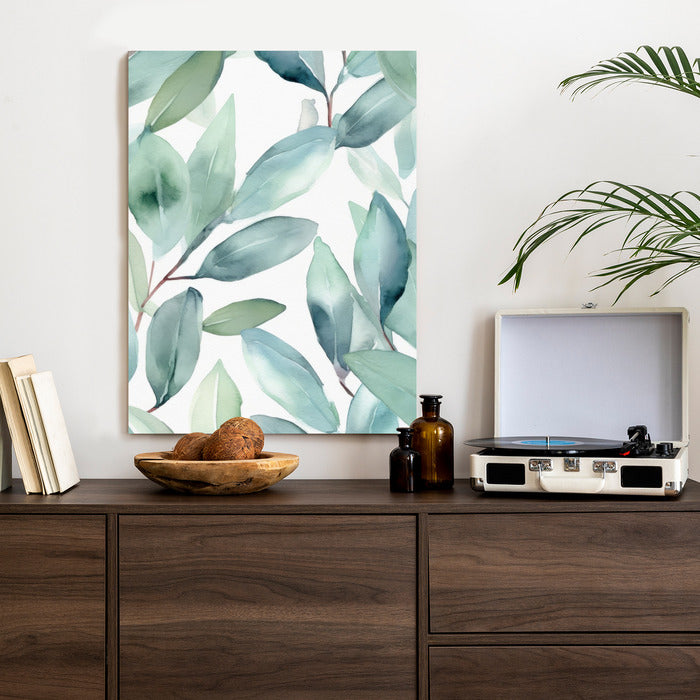 Poster Aquarell-Lorbeerblätter Rahmen Holz Mit Passepartout Farbe Natürlich