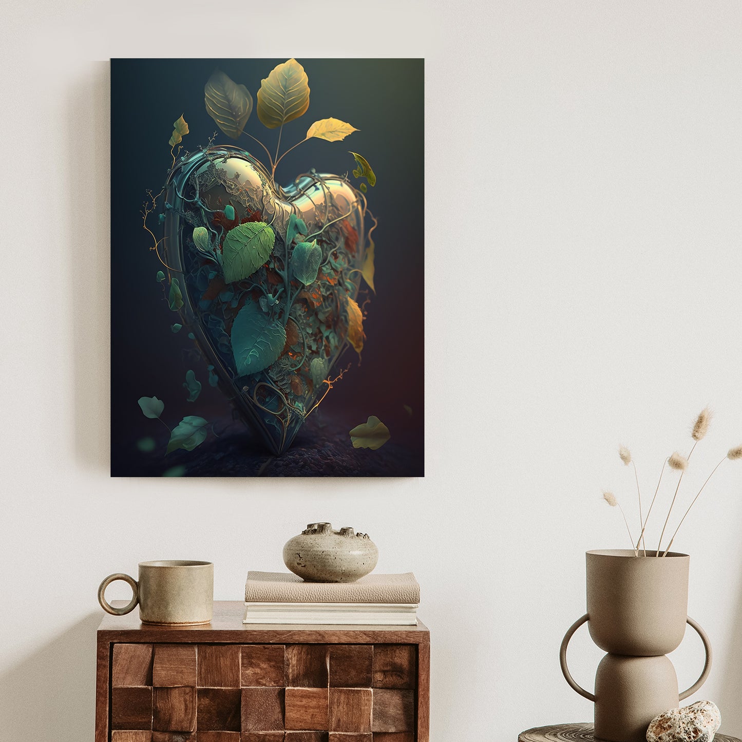 Poster Herz Und Grüne Vegetation Rahmen Holz Mit Passepartout Farbe Natürlich