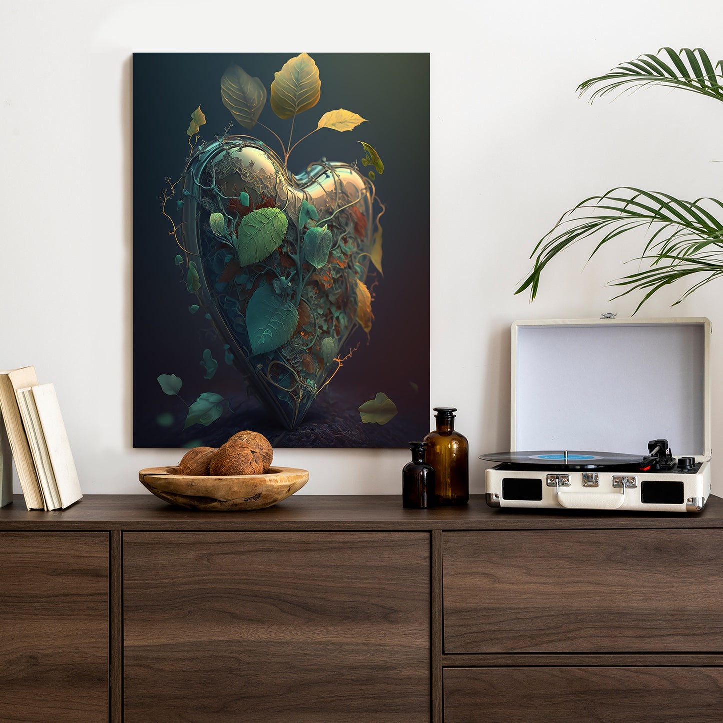 Poster Herz Und Grüne Vegetation Rahmen Holz Mit Passepartout Farbe Natürlich