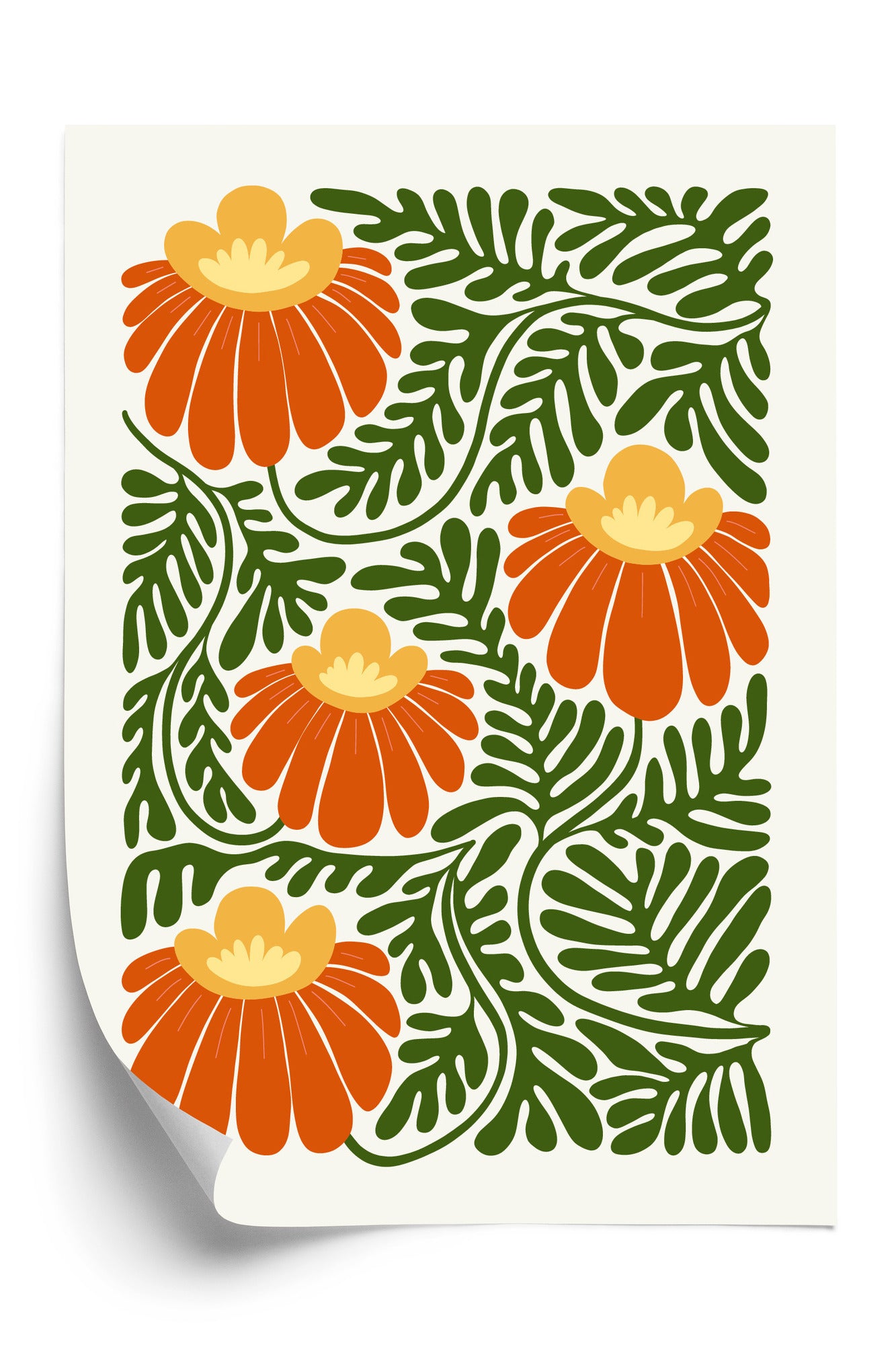 Poster Rote Blumen Im Stil Von Matisse Rahmen Holz Mit Passepartout Farbe Natürlich