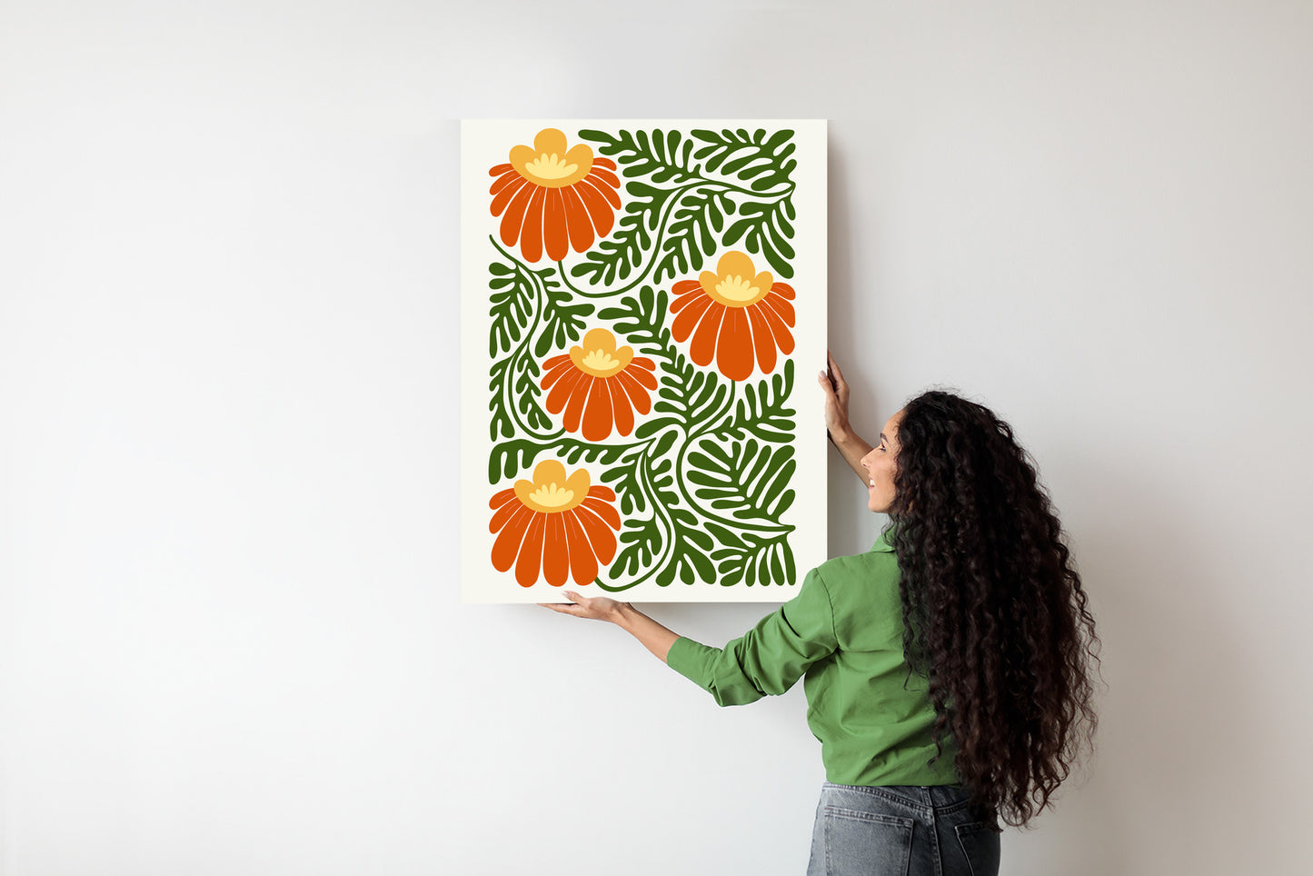 Poster Rote Blumen Im Stil Von Matisse Rahmen Holz Mit Passepartout Farbe Natürlich