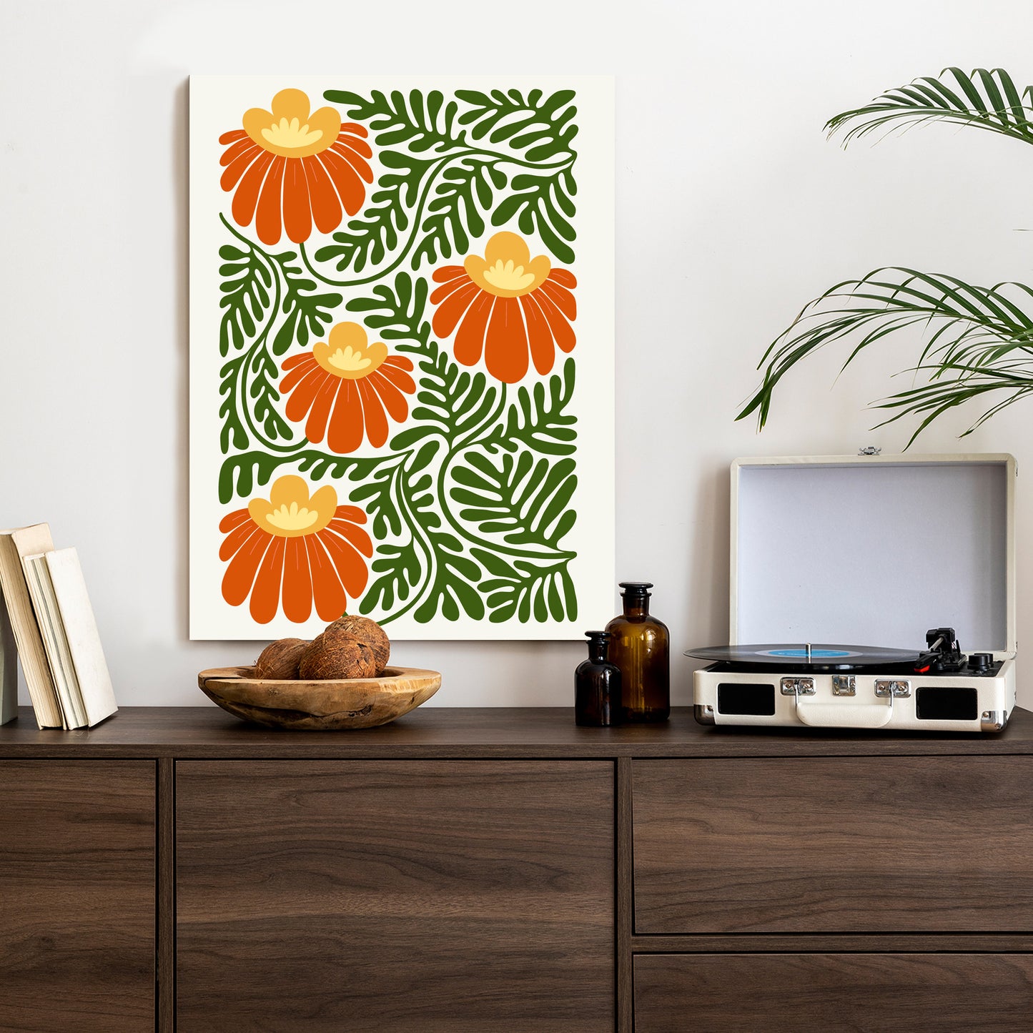 Poster Rote Blumen Im Stil Von Matisse Rahmen Holz Mit Passepartout Farbe Natürlich