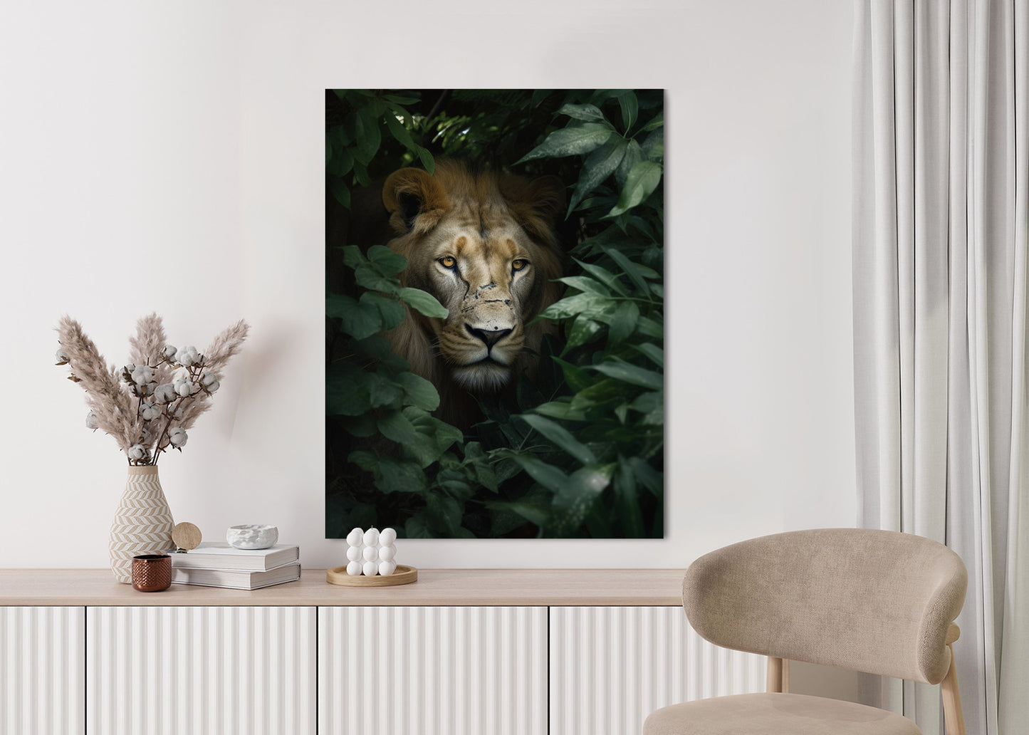 Poster Löwe Zwischen Grünen Blättern Im Dschungel