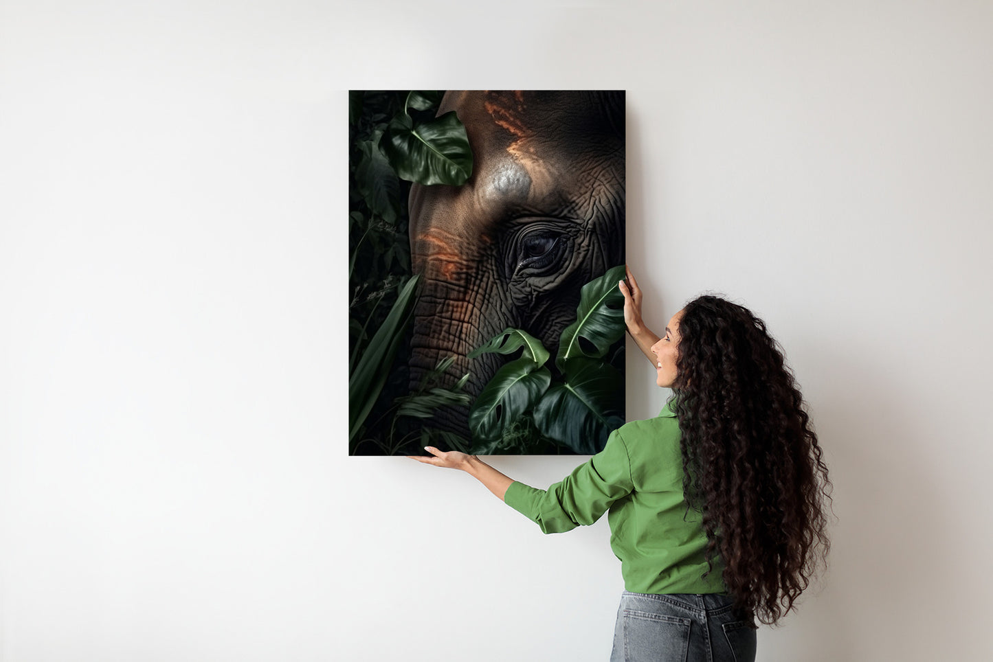 Poster Porträt Eines Elefanten Zwischen Tropischen Bäumen
