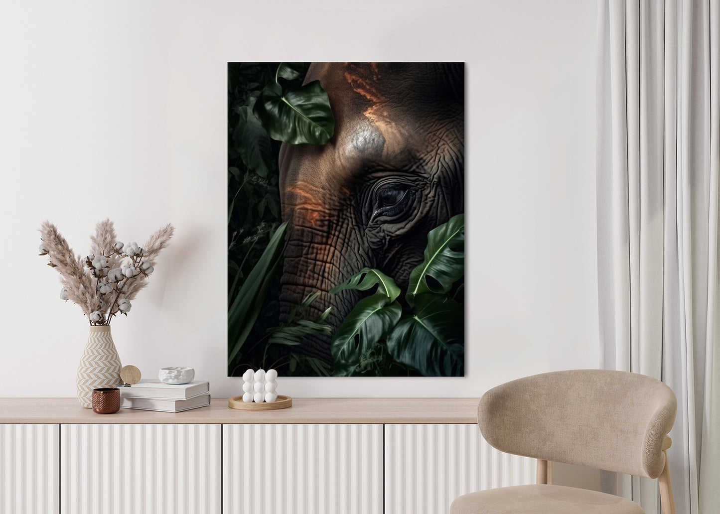 Poster Porträt Eines Elefanten Zwischen Tropischen Bäumen