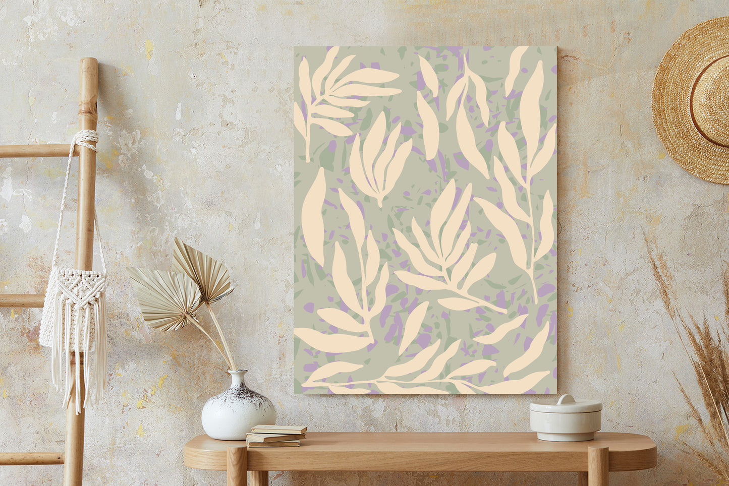 Poster Botanisches Muster Mit Beigen Zweigen Rahmen Holz Mit Passepartout Farbe Natürlich