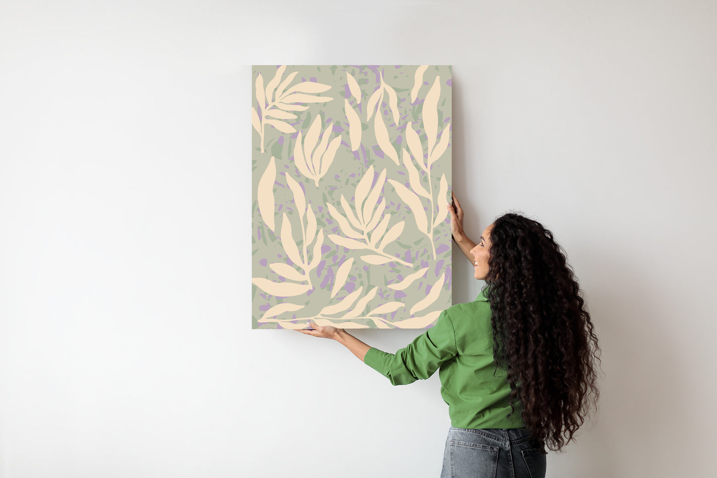Poster Botanisches Muster Mit Beigen Zweigen Rahmen Holz Mit Passepartout Farbe Natürlich
